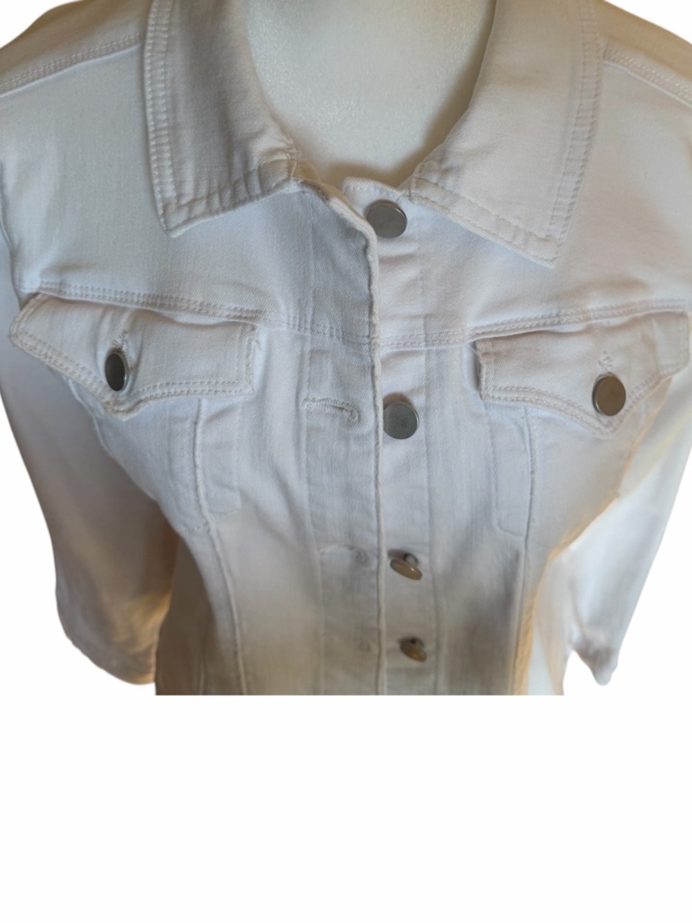 Reba-Dillards Large Classic White Denim Jacket - Women's Lightweight Jean Jacket - Picture 3 of 16